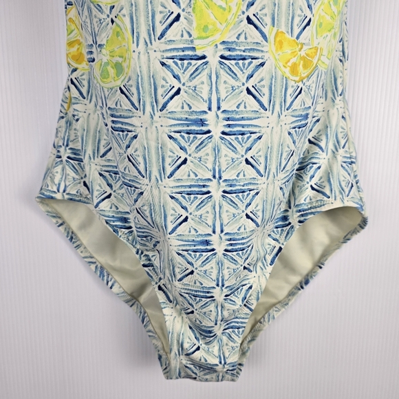 Lands' End Women’s Bandeau OnePiece Tummy Control Blue and Yellow Adj Strap 10 - Picture 5 of 11